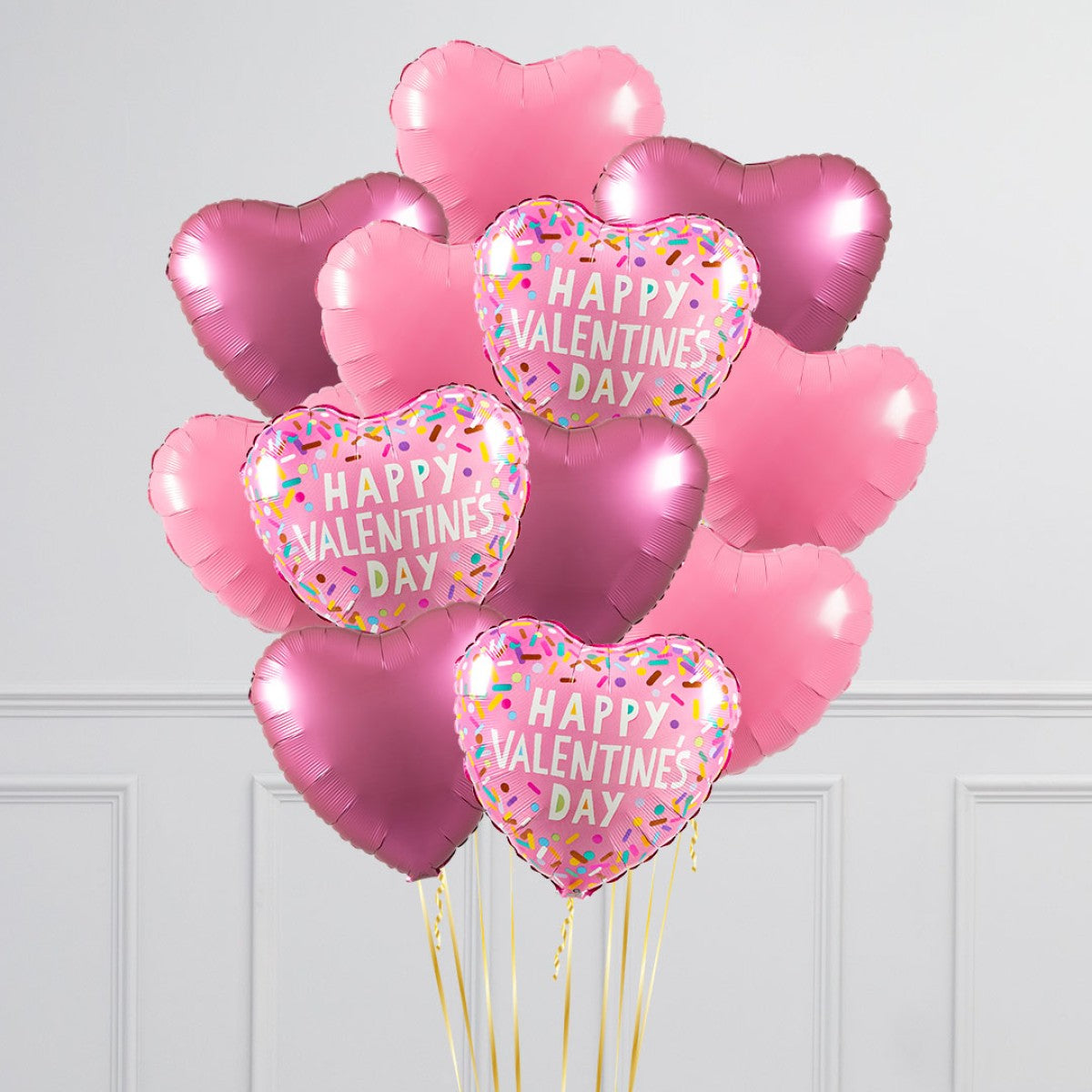 Valentine's Day Balloons dozen with pink and purple helium heart balloons for Valentine decor in Toronto