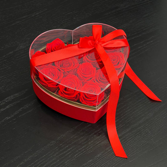 Preserved roses heart box with red eternal roses in Toronto