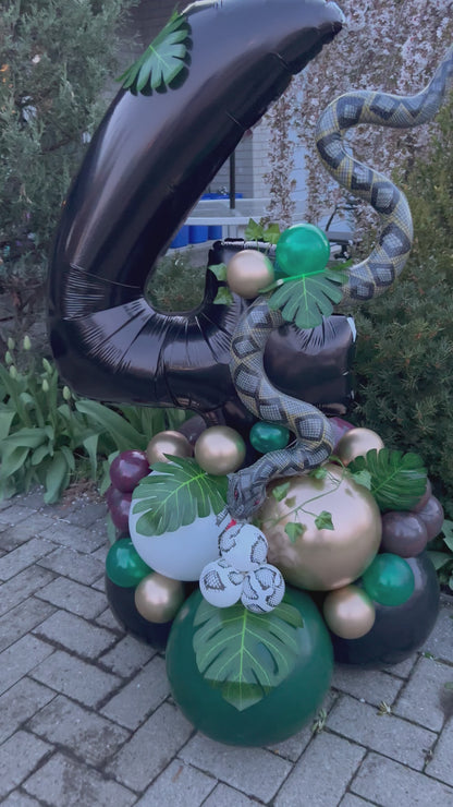 Jungle Snake Balloon Number with realistic snake foil balloon and jungle-themed decor in Toronto
