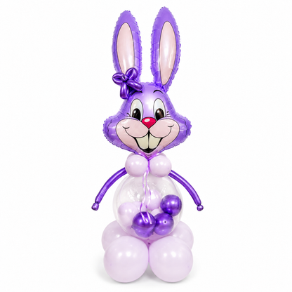 Purple Easter bunny balloon arrangement with jumbo bunny foil balloon and pastel lavender balloons, perfect for Easter decor, kids parties, and same day balloon delivery in Toronto & GTA.