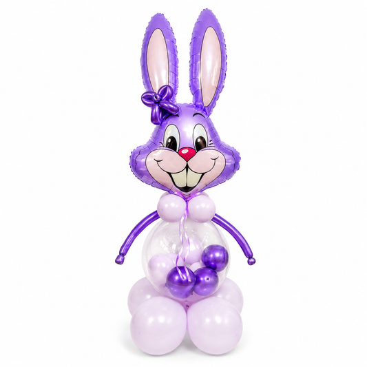 Purple Easter bunny balloon arrangement with jumbo bunny foil balloon and pastel lavender balloons, perfect for Easter decor, kids parties, and same day balloon delivery in Toronto & GTA.