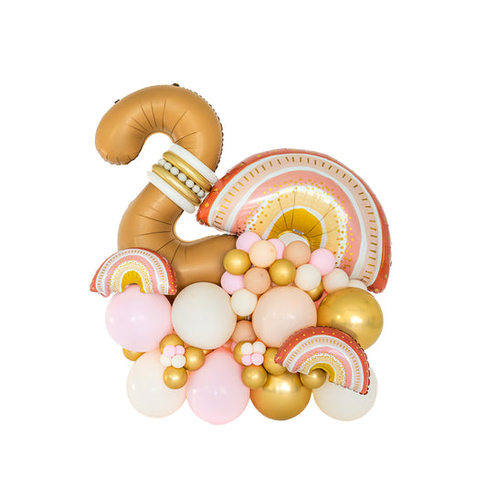 Rainbow birthday balloons Toronto boho second birthday arrangement by Wooow Balloons