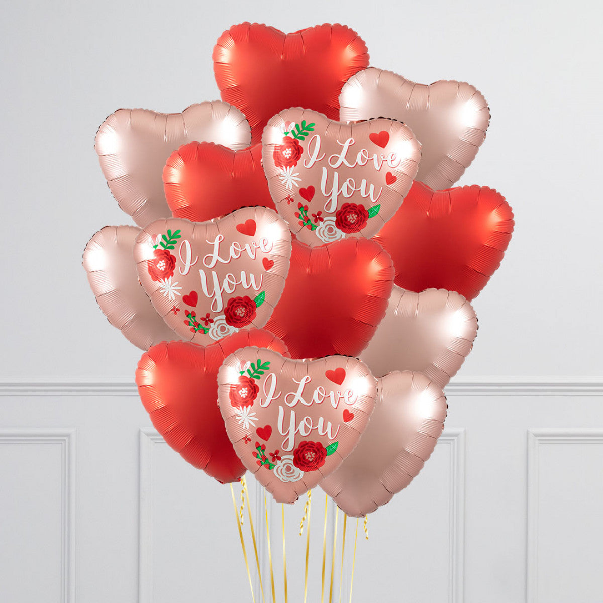 Valentine's Day Balloons dozen in Toronto with red and white helium heart balloons for romantic decor