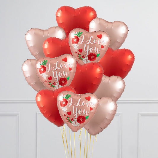 Valentine's Day Balloons dozen in Toronto with red and white helium heart balloons for romantic decor