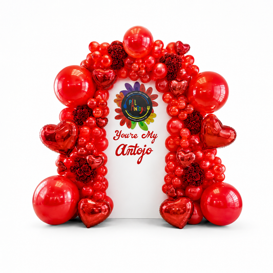 Red romantic heart balloon frame with roses, heart balloons and personalized sign for Toronto events