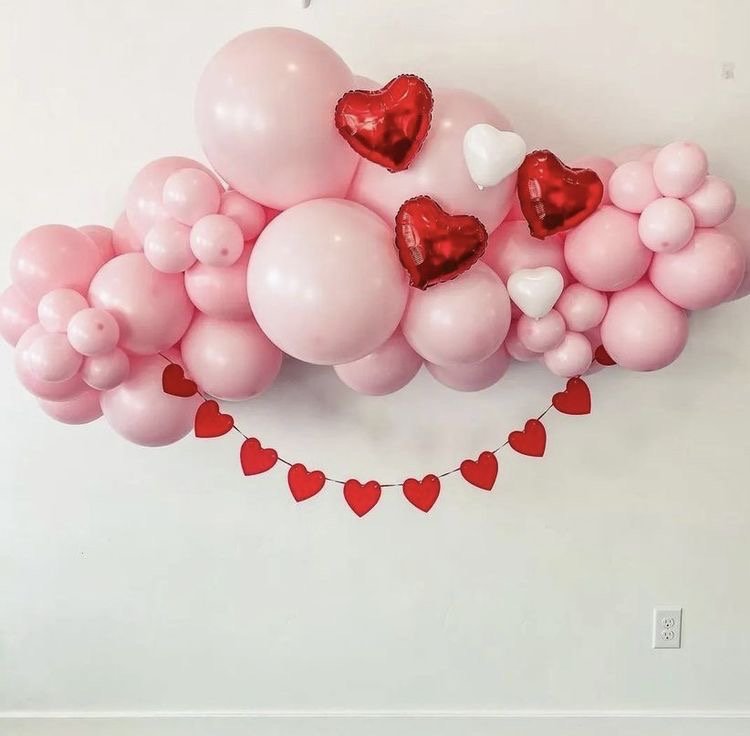 Romantic pink balloon garland with red hearts Toronto