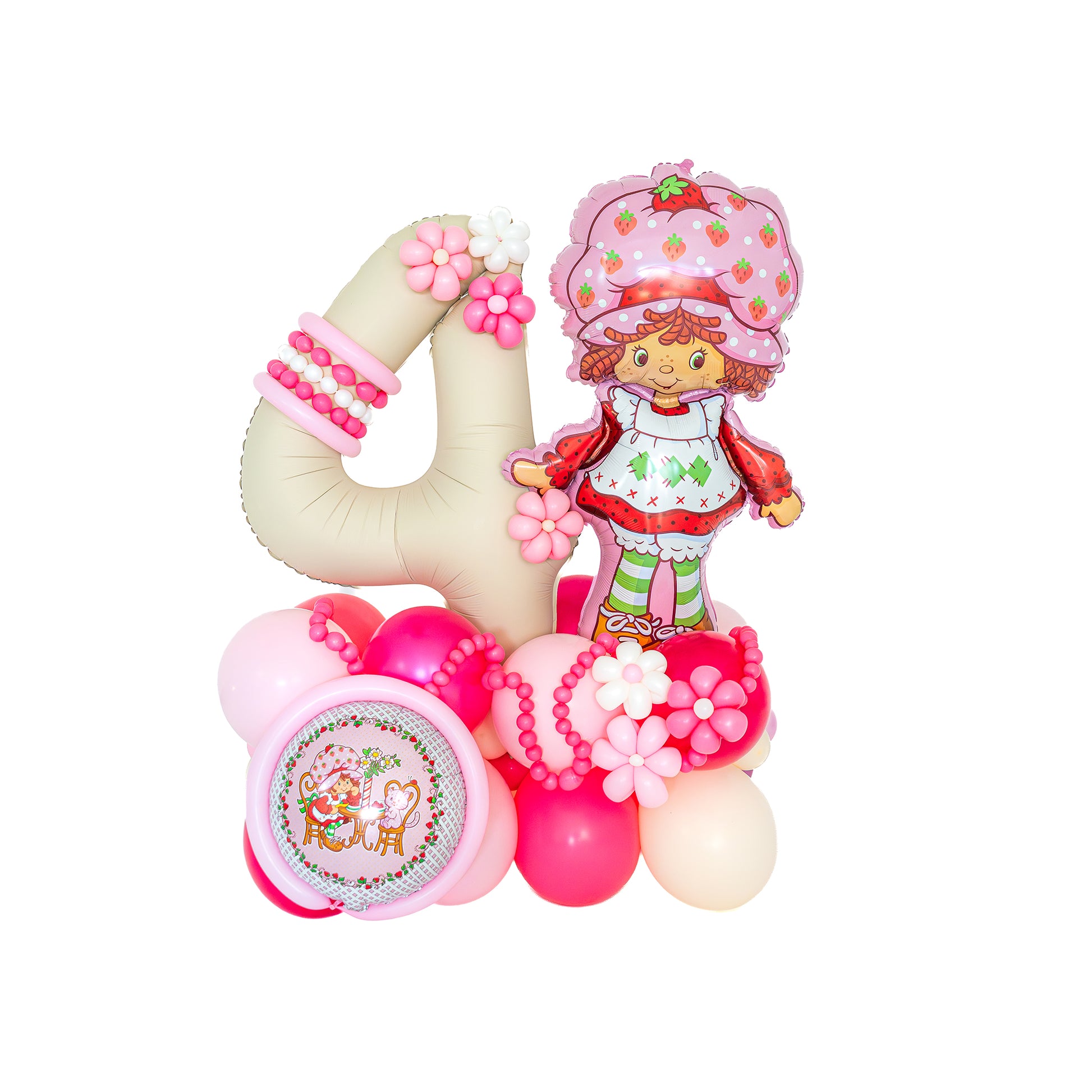 Strawberry Shortcake balloons Toronto fourth birthday arrangement by Wooow Balloons