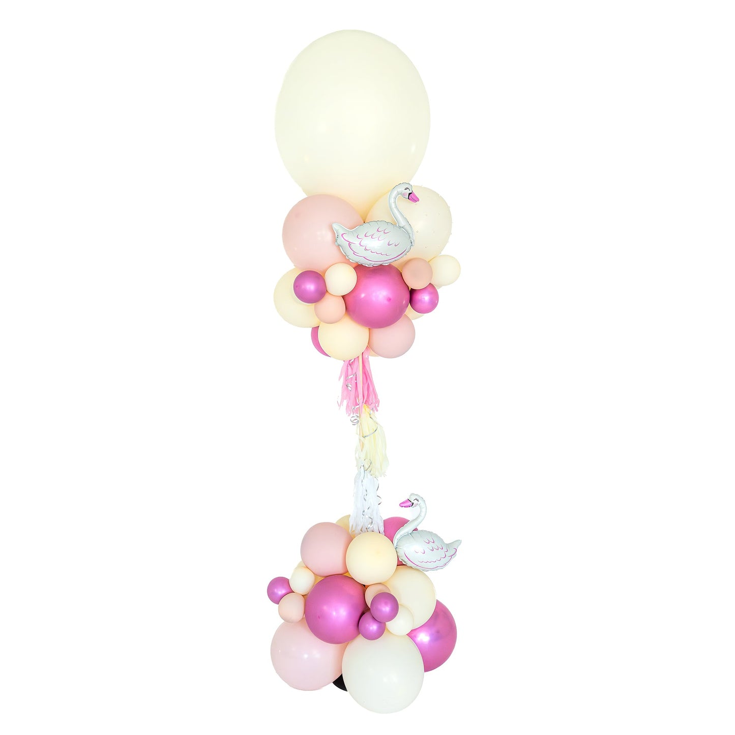 Swan Birthday Balloons Toronto with floating pink and ivory balloon arrangement by Wooow Balloons