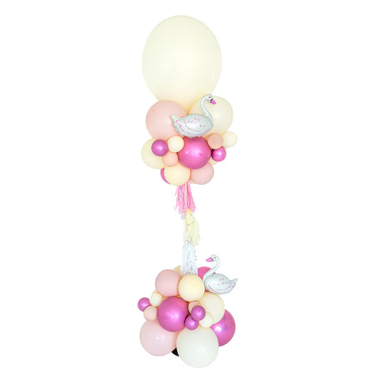 Swan Birthday Balloons Toronto with floating pink and ivory balloon arrangement by Wooow Balloons