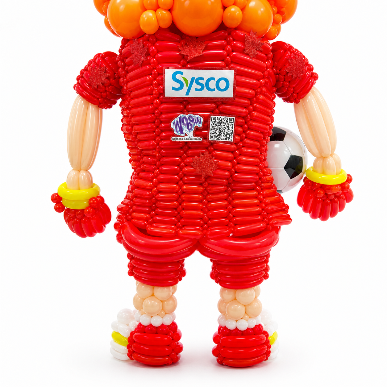 Large custom maple moose balloon mascot installation in Toronto for corporate events and FIFA themed activations