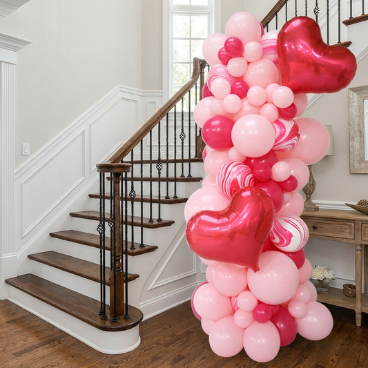 Valentine balloon garland Toronto 6ft with heart foil balloons and biodegradable latex balloons for a romantic photo backdrop