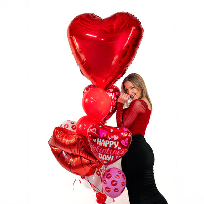 Heart and lip Valentine balloon bouquet, gift-ready for Toronto delivery