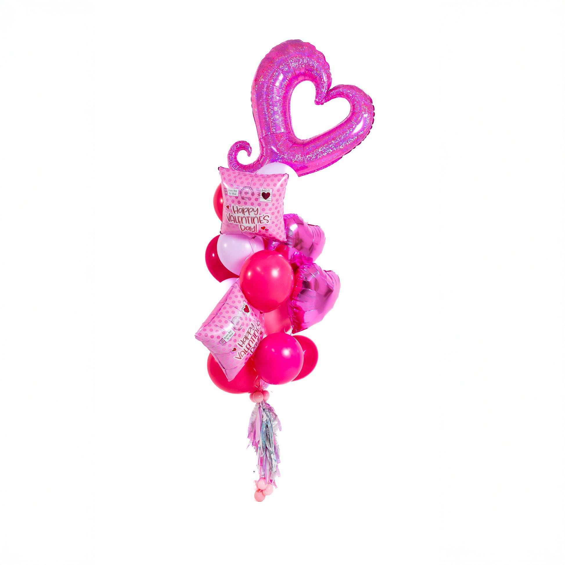 Valentines balloons in Toronto with a jumbo heart supershape and Love Mailbox themed foil balloons.
