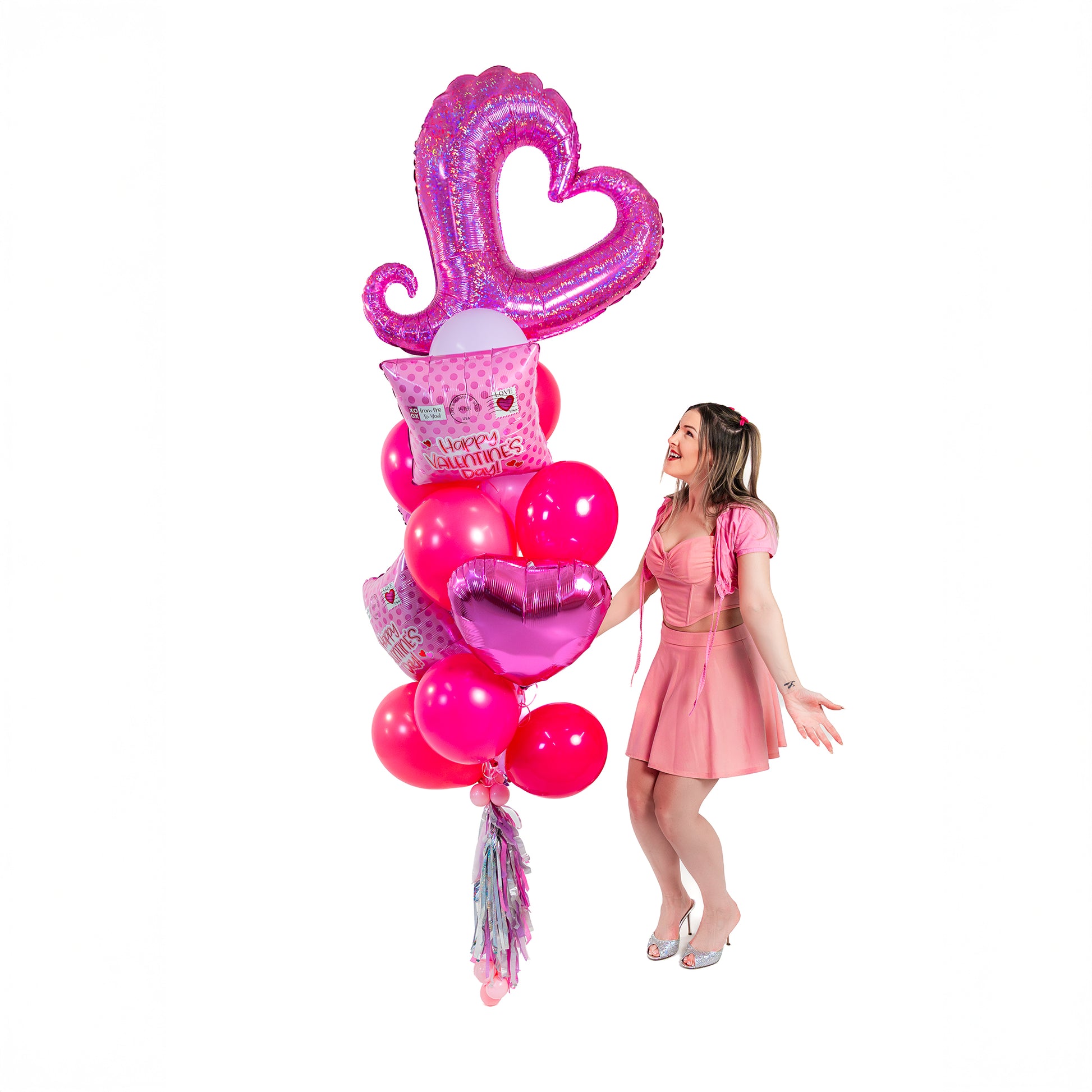 Valentines balloons bouquet in Toronto with pink balloons, heart foil, and Love Mailbox accents for a romantic surprise.