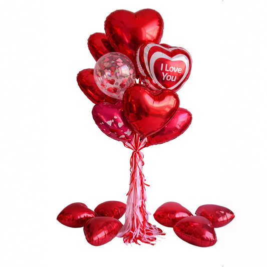 Valentine’s Day balloon bouquet Toronto with heart confetti balloon and statement balloon