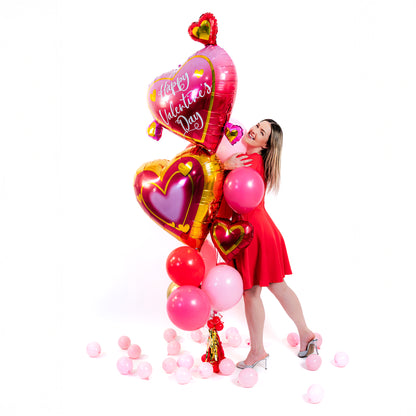 Valentine’s day balloons Toronto double heart bouquet, helium-filled and styled for a romantic gift