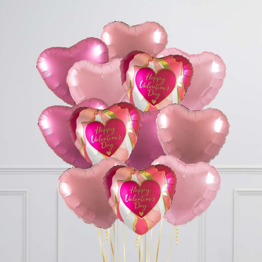 Valentine's Day Balloons dozen with pink foil heart helium balloons and Happy Valentine’s Day heart balloons in Toronto