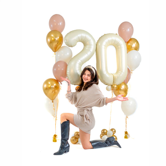 Luxury birthday balloon setup with jumbo number balloons and helium bouquets in Toronto