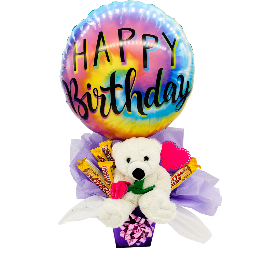 Gift Box Surprise – Customized gift box with foil balloon, stuffed animal, and goodies