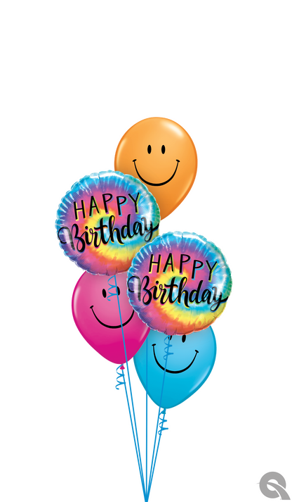 Vibrant Tie-Dye Balloons Bouquet with foil and latex balloons.