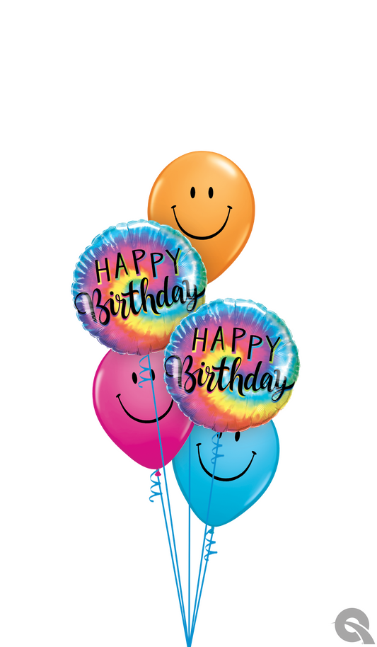 Vibrant Tie-Dye Balloons Bouquet with foil and latex balloons.